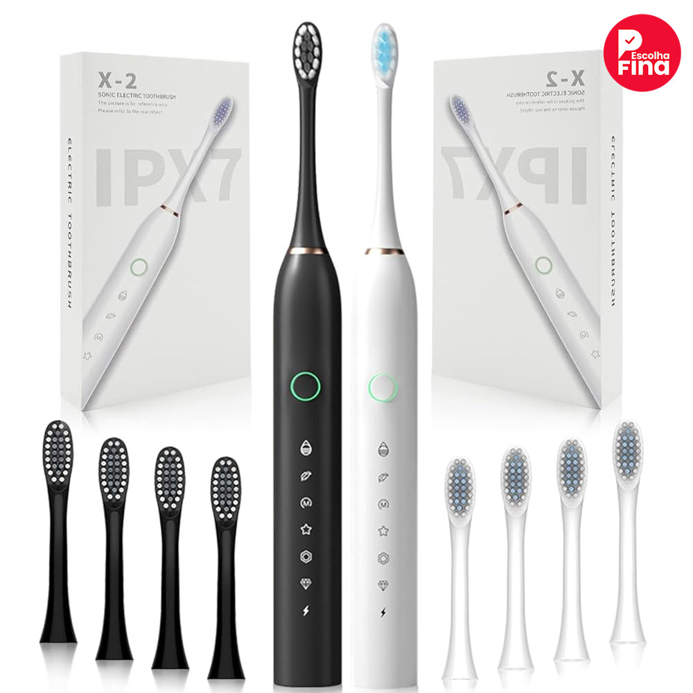 Escova de Dentes Elétrica Sônica com 8 Cabeçadas de Reposição 5 Modos IPX7 Carga USB