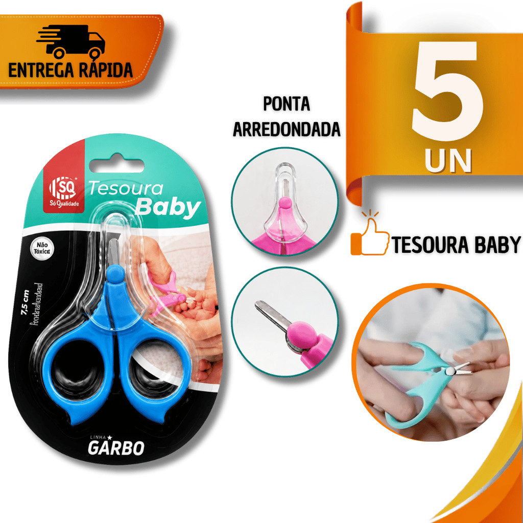 Ideal para seu bebê Mini Tesoura Cortador Bebê Baby Ponta Arredondada 7,5cm Cores Sortidas Utilidades Praticidades