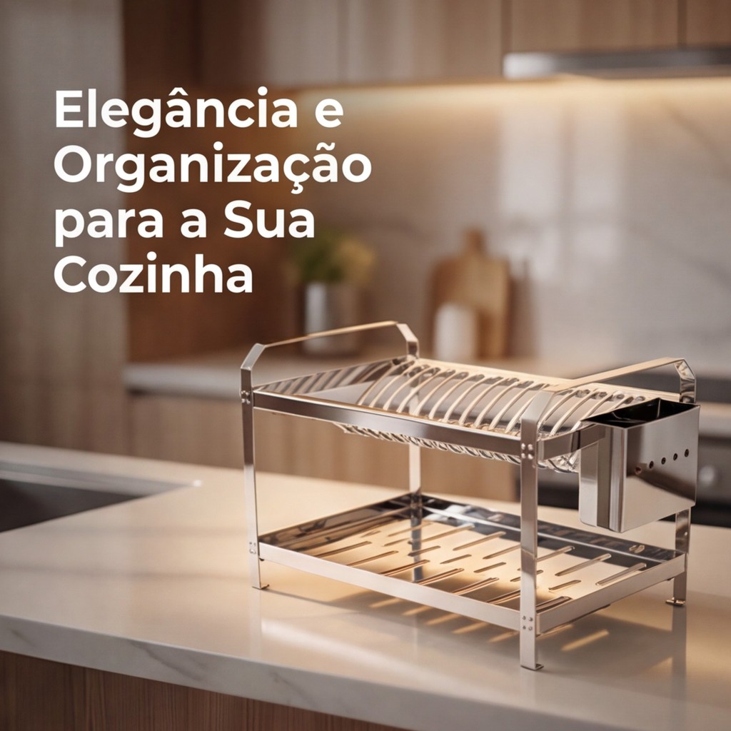 Escorredor de Pratos Secador Aço Inox Porta Talheres Louça — imagem 2 de 2