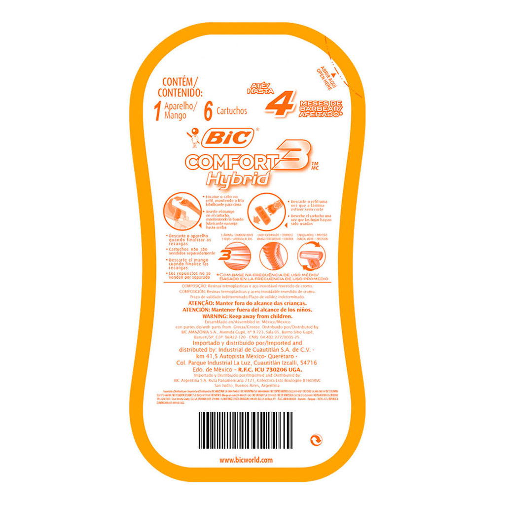 Barbeador descartável Confort3 Hybrid recarregável Cinza + 6 lâminas Bic