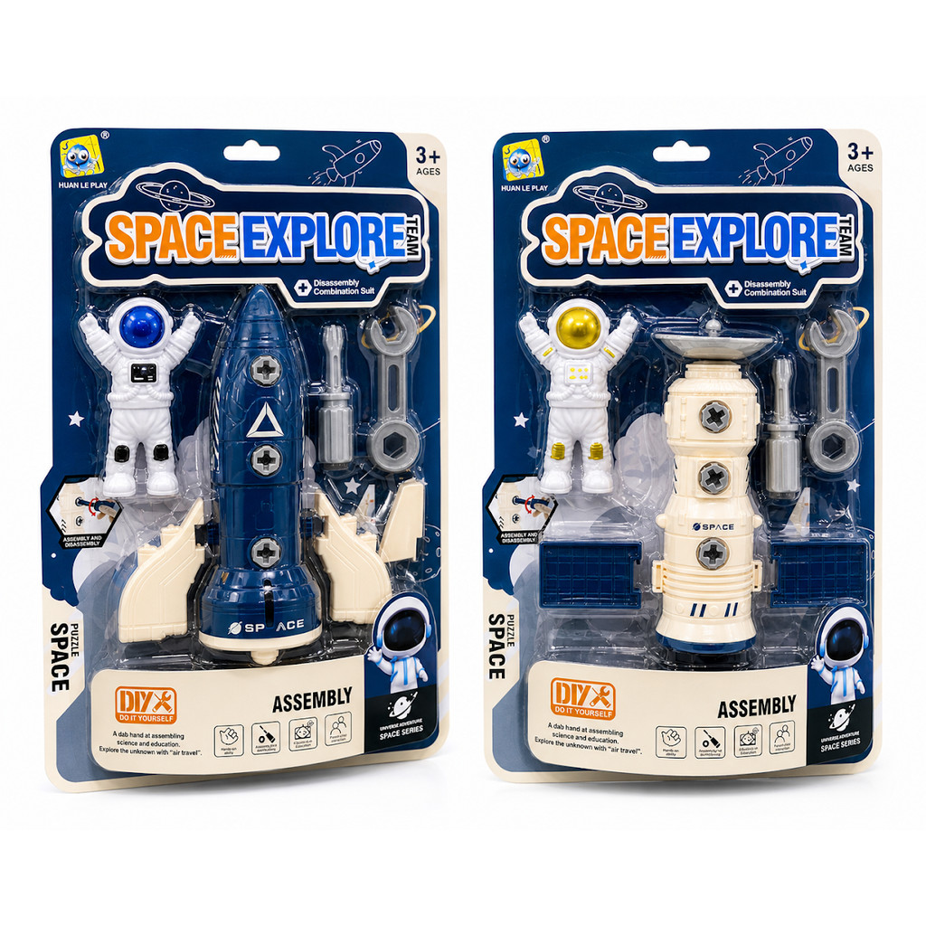 Kit 2 Boneco Foguete Nave Astronauta Satélite Monta Desmonta
