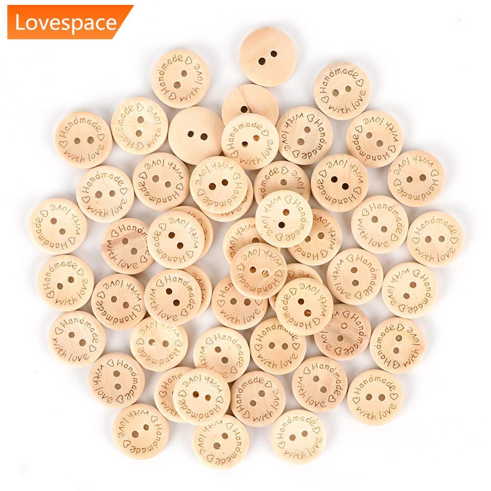 LS-STORE 50 Peças 15mm/20mm/25mm Botões De Madeira Impressão De Coração Costura Suéter De Tricô Decoração De Roupas Infa