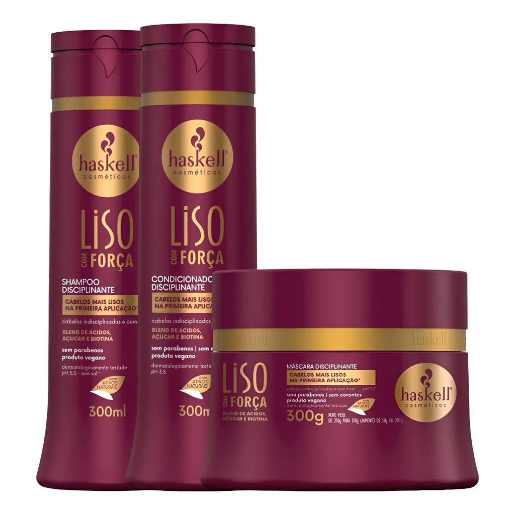 Kit Liso com Força 300gr Haskell (3 itens) | Para cabelos indisciplinados e com frizz