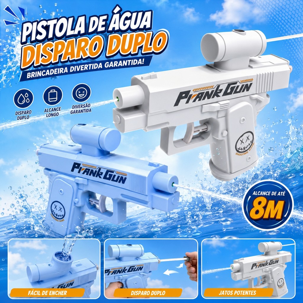 Pistola de Água Maluca – Pegadinha Dupla Direção, Azul e Branca, Jato Longo pra bico de mentira NRSHOP