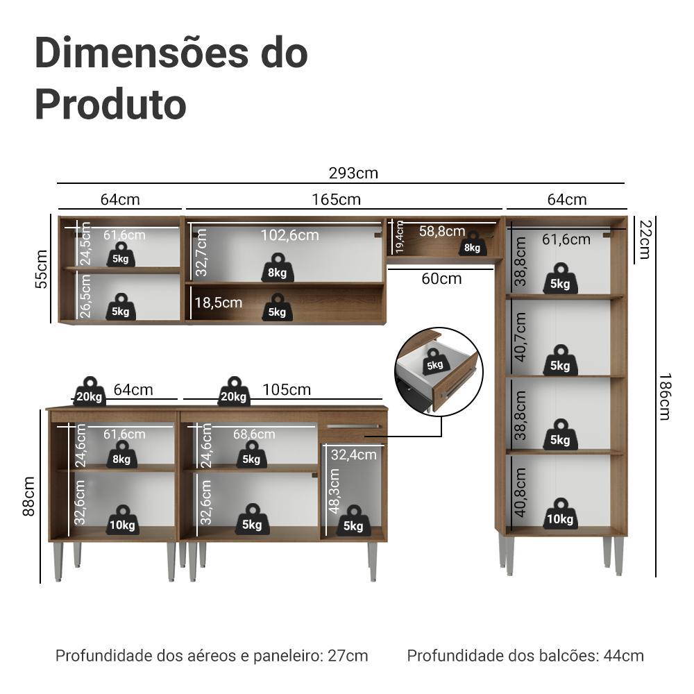 Armário de Cozinha Completa Madesa Emilly 293001 com Balcão e Paneleiro - Rustic/Preto · foto 2