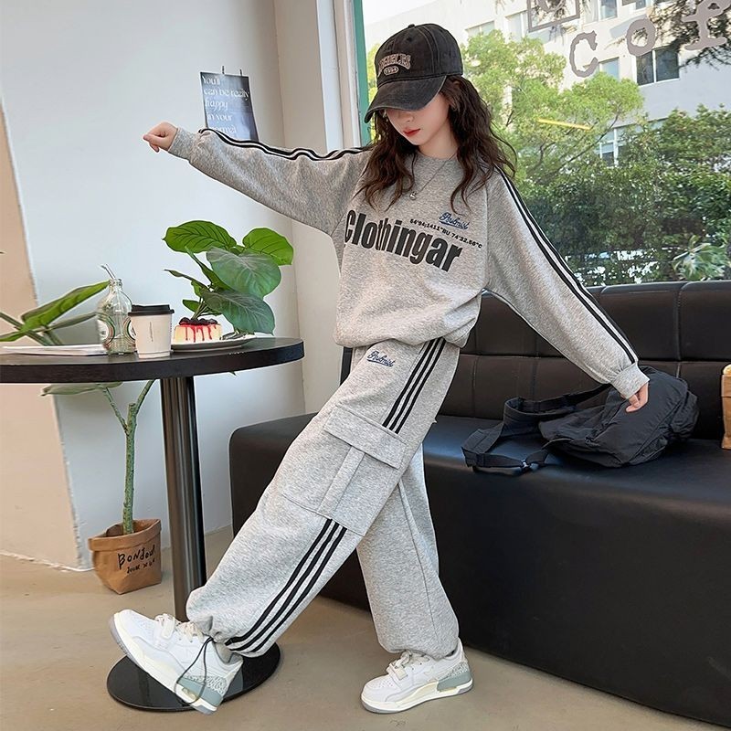 Meninas moletom terno esportes lazer crianças estilo ocidental primavera outono#女童卫衣套装运动休闲儿童洋气春秋