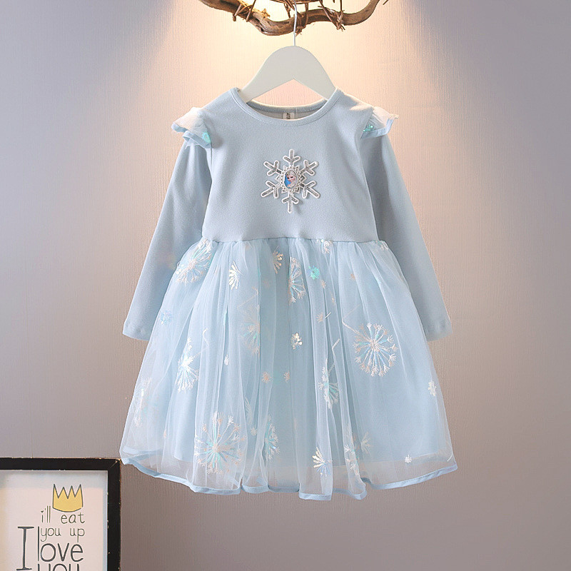 Frozen 2 Elsa Elsa Princesa Vestido Médio Pequenas Meninas Manga Longa Elsa Floco de Neve Padrão Moda Saia Curta Rosa