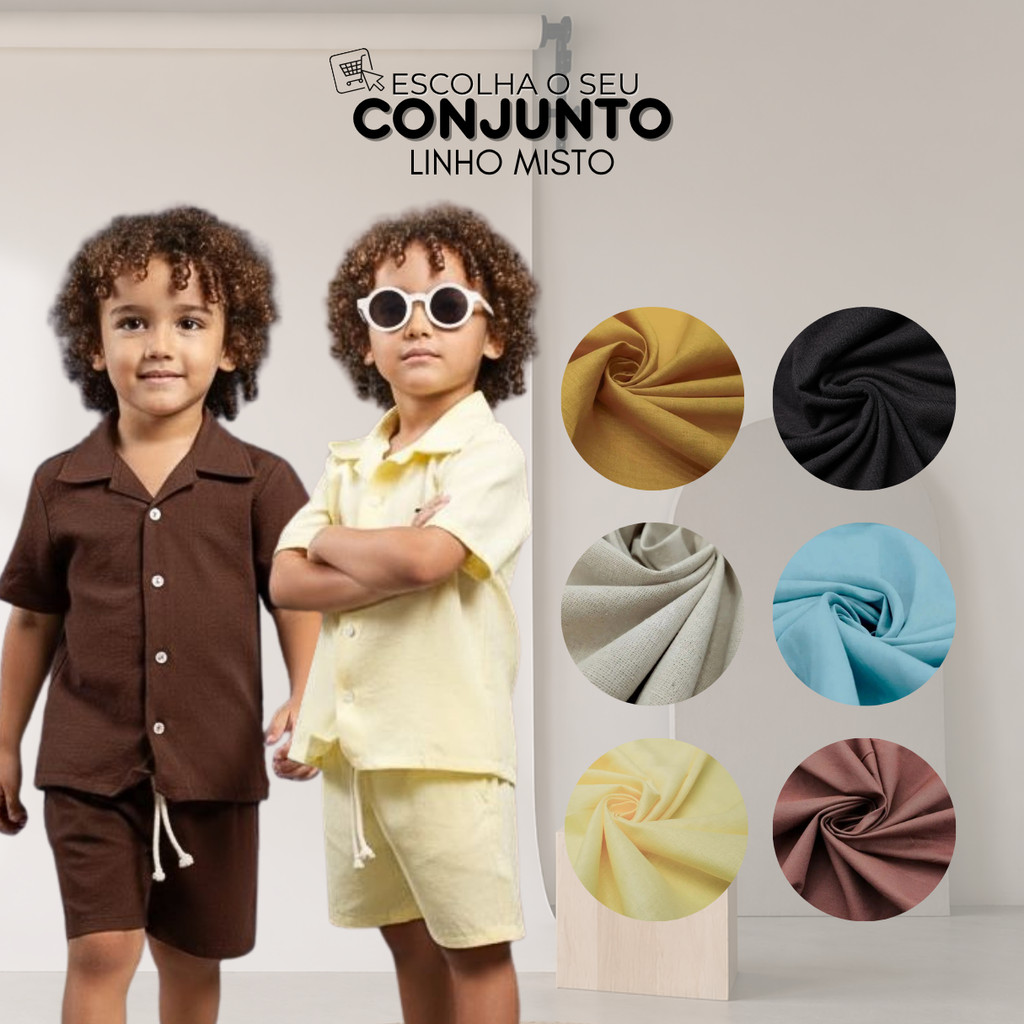 Conjunto Infantil Menino Conjunto Arrumado Menino em Linho Blusa e Bermuda Tamanho 2 4 6 8