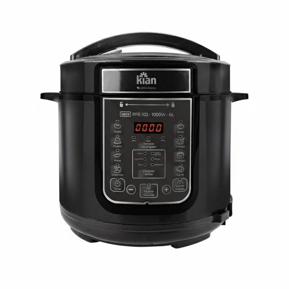 Imagem Panela de Pressão Elétrica PPE-102 – 6L Kian Timer Ajustável Controle de Temperatura Cuba Antiaderente Preto