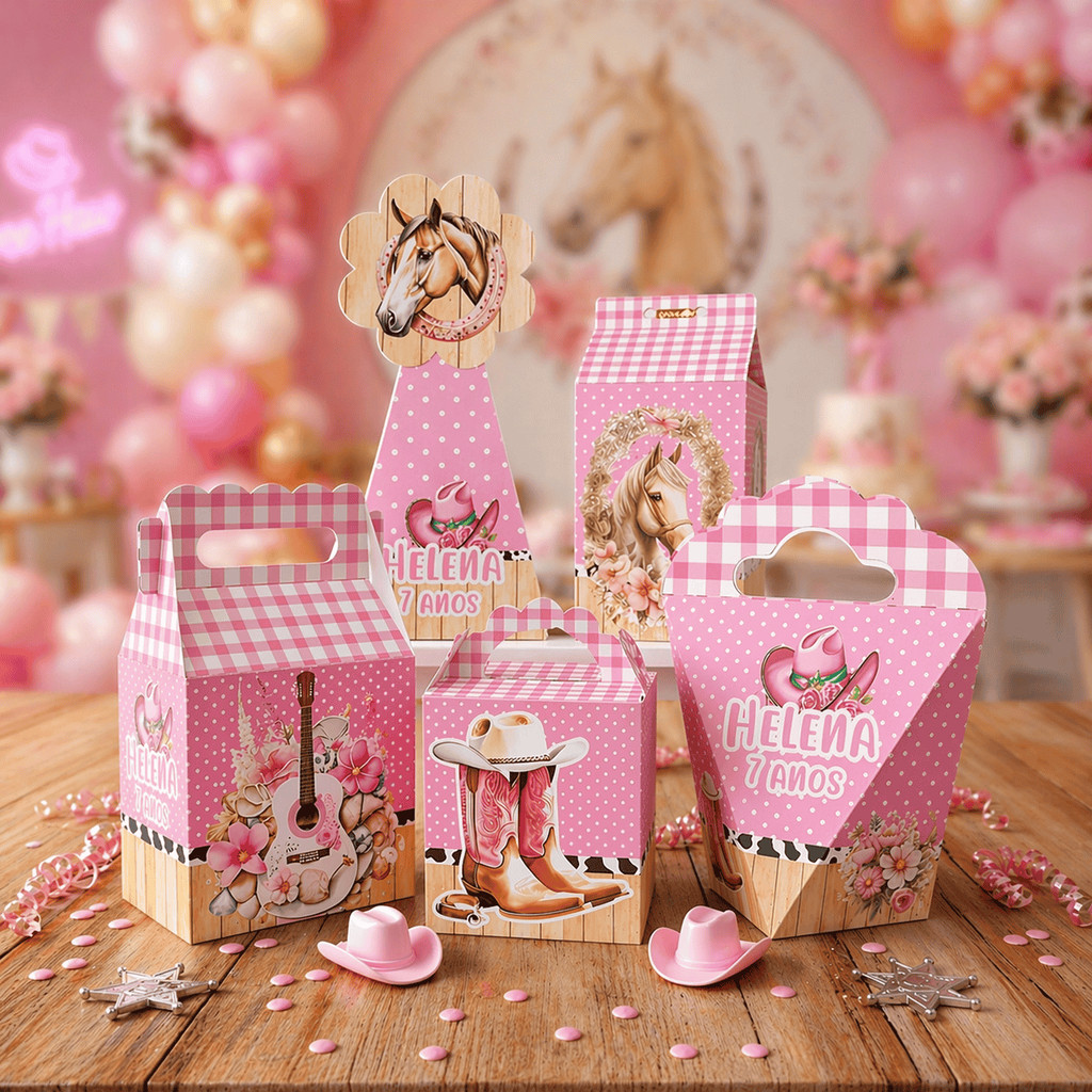 Caixinhas Lembrancinha Boiadeira Infantil Festa Aniversário Decoração Country Cowgirl Ana Castela