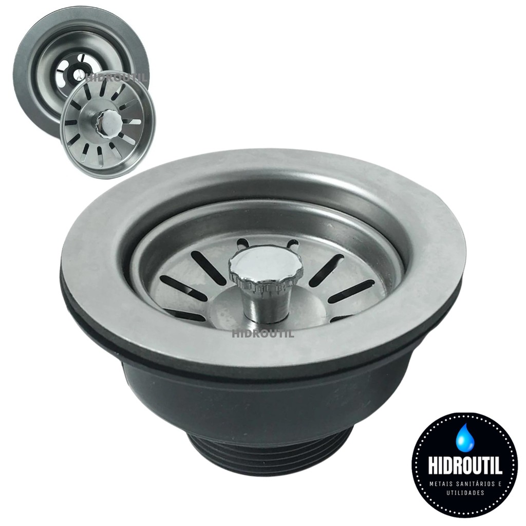 Válvula Americana Escoamento P/ Pia Cozinha 3.1/2 Aço Inox