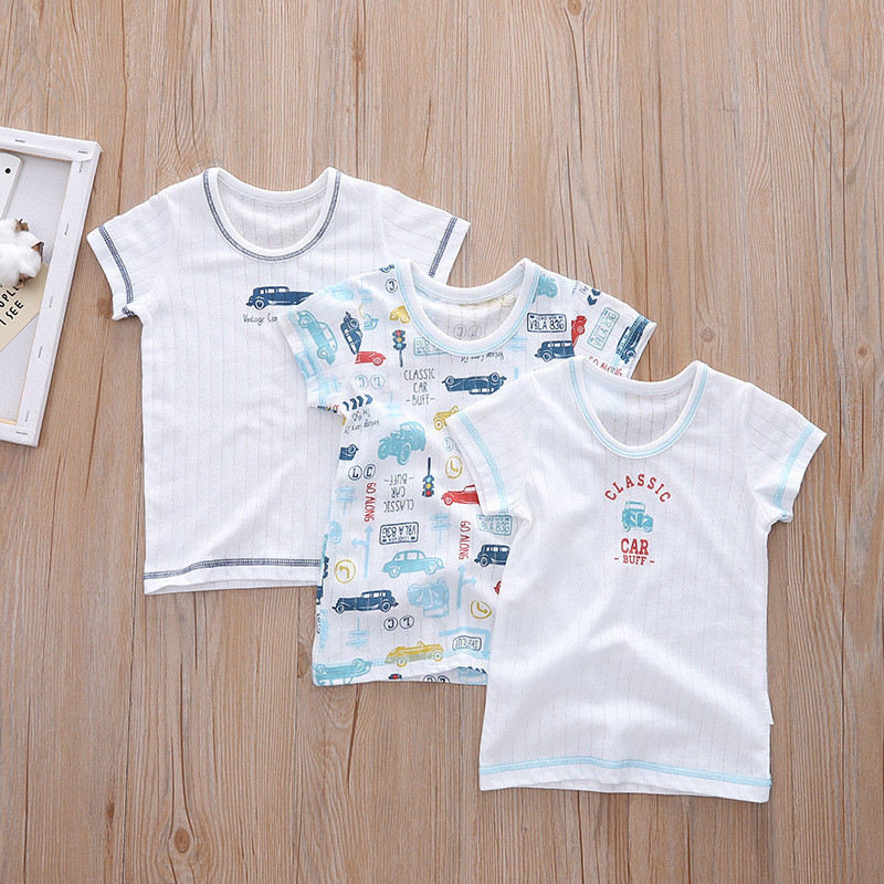 Pacote de 3 peças meninos puro algodão manga curta camiseta crianças bebê japonês malha Vertical respirável fino meia ma