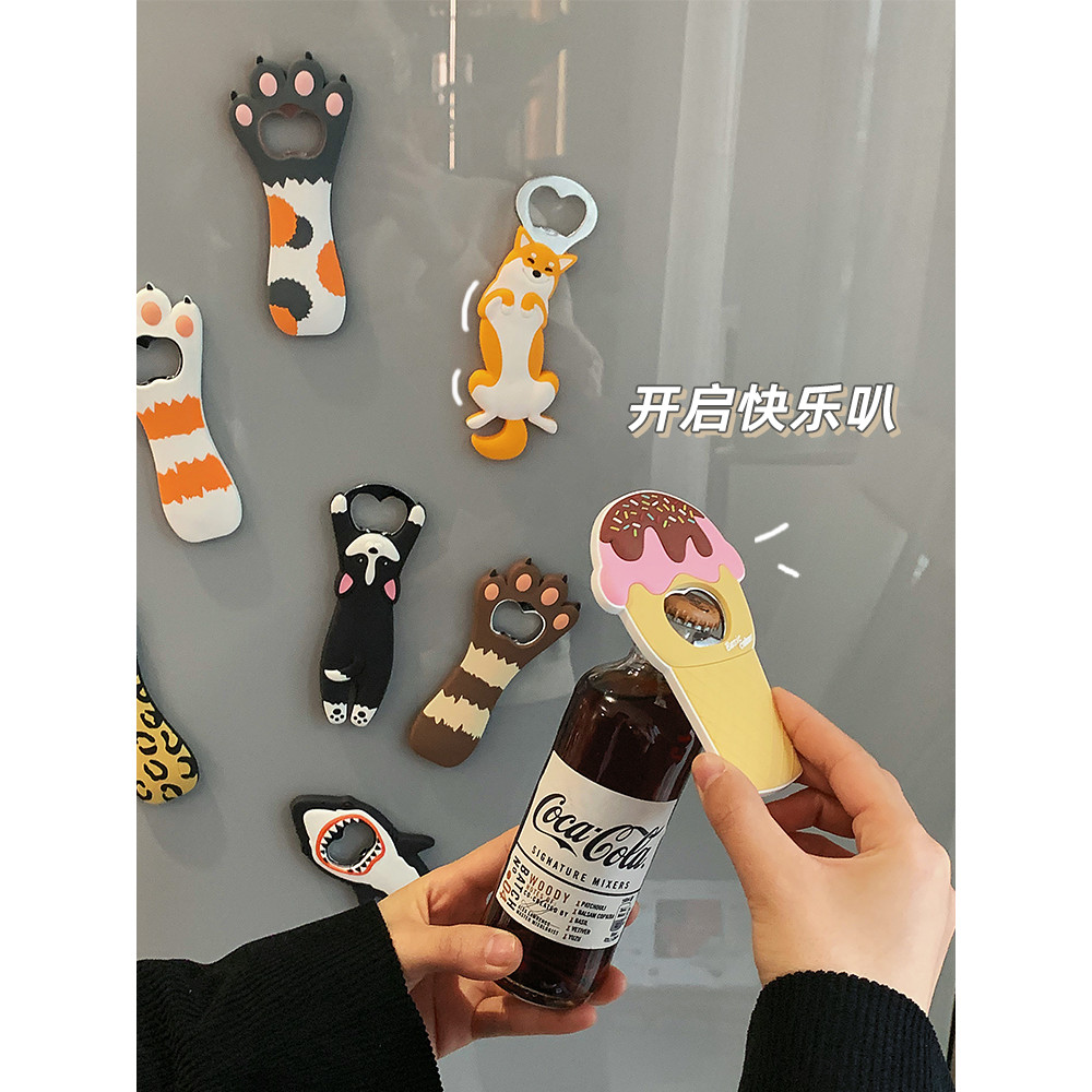 Abridor de cerveja bonito dos desenhos animados criativo geladeira adesivo ímã abridor de garrafa de aço inoxidável port