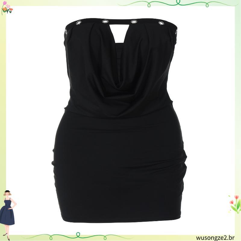 2025 Vestido Bodycon Feminino Cor Sólida Sexy Novo Vestido Curto Vestido Tomara que Caia Cintura Oca Vestido de Verão