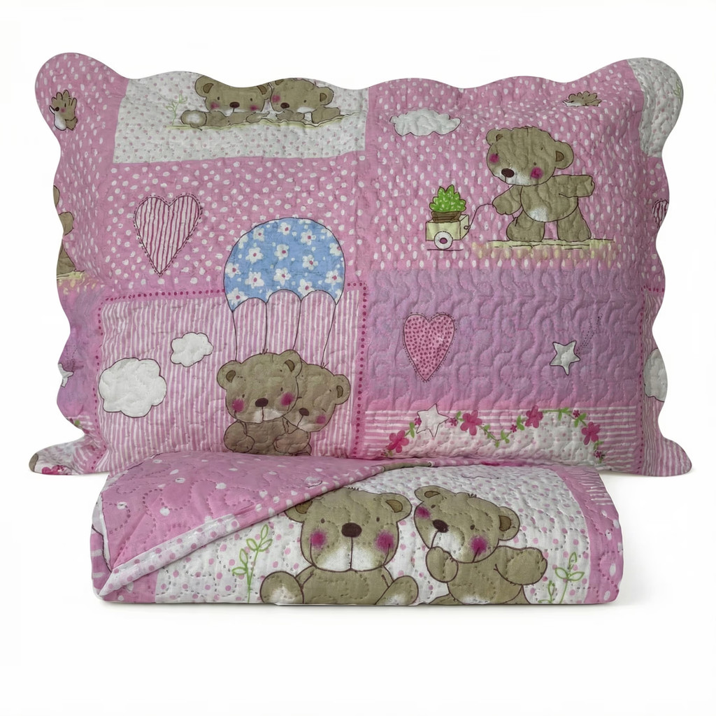 Kit Cobre Leito Bouti KazzaVip Solteiro Teen Microfibra 100% Poliéster Estampado Ursinho 2 peças Rosa