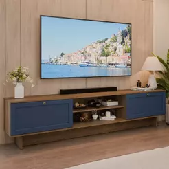 Rack para TV até 80 Polegadas 218 cm 2 Portas Rustic/Azul Vik Madesa