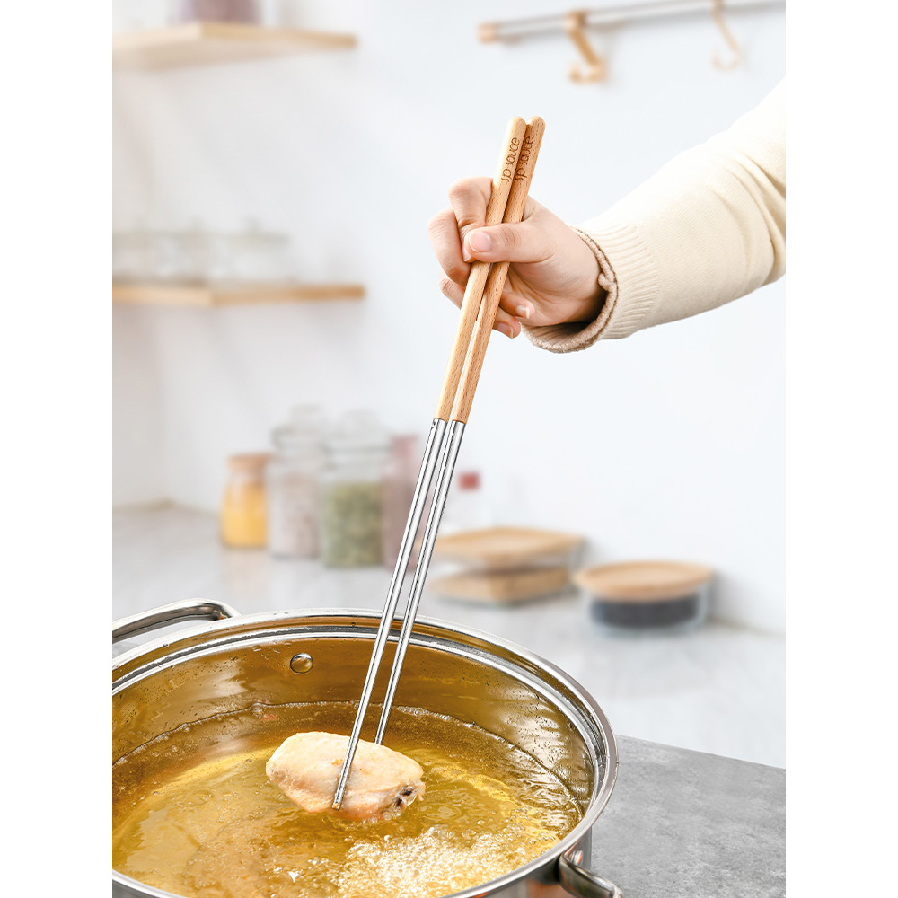 Estilo japonês estendido pauzinhos fritos 304 aço inoxidável faia pauzinhos panela quente cozinha do agregado familiar L
