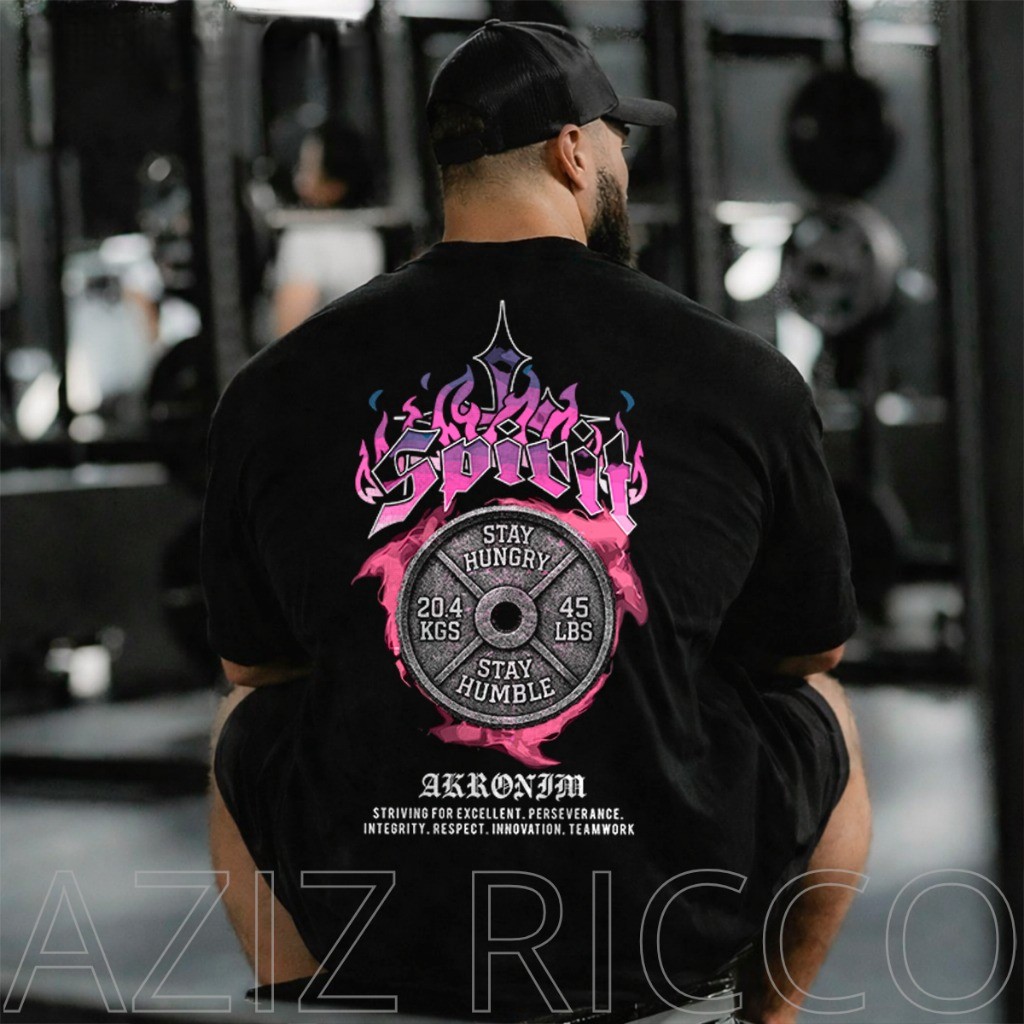 [Camiseta Vintage Masculina Algodão]HYP Camiseta Oversized Academia SPIRIT GYM T-shirt 100% Algodão 30.1