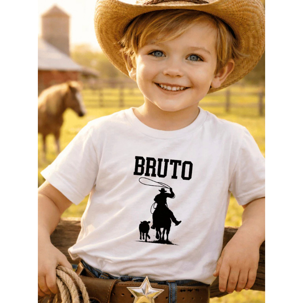 Camiseta Infantil Estampada Country Bruto Divertida Menino Menina 100% Algodão Confortável Dia a Dia Estilosa Escolar
