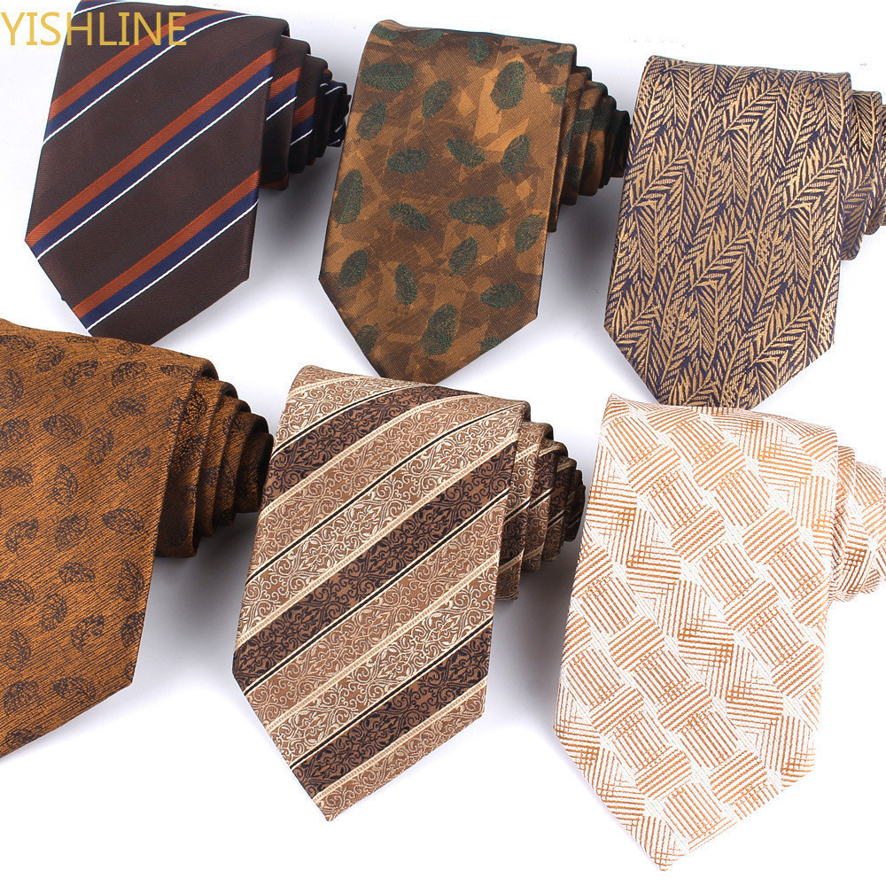 Gravata Clássica Nova para Homens Listrada Floral Bege Marrom Jacquard Adequada para Graduação, Formatura, Acessórios Di
