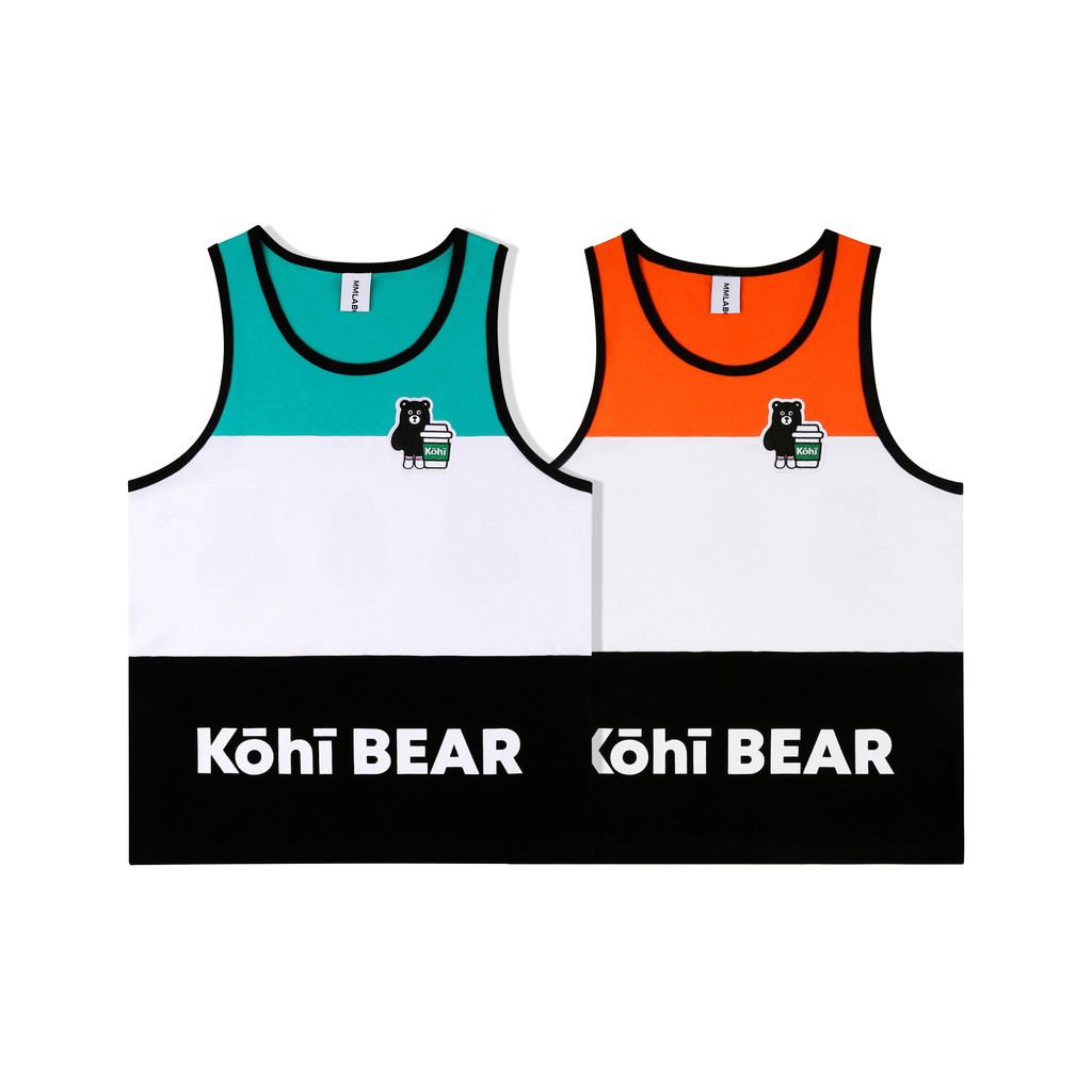 MMLABCREW KOHIBEAR Verão Novo Estilo Café Urso Cor Combinando Algodão Puro Esportes Lazer Fitness Colete Impresso