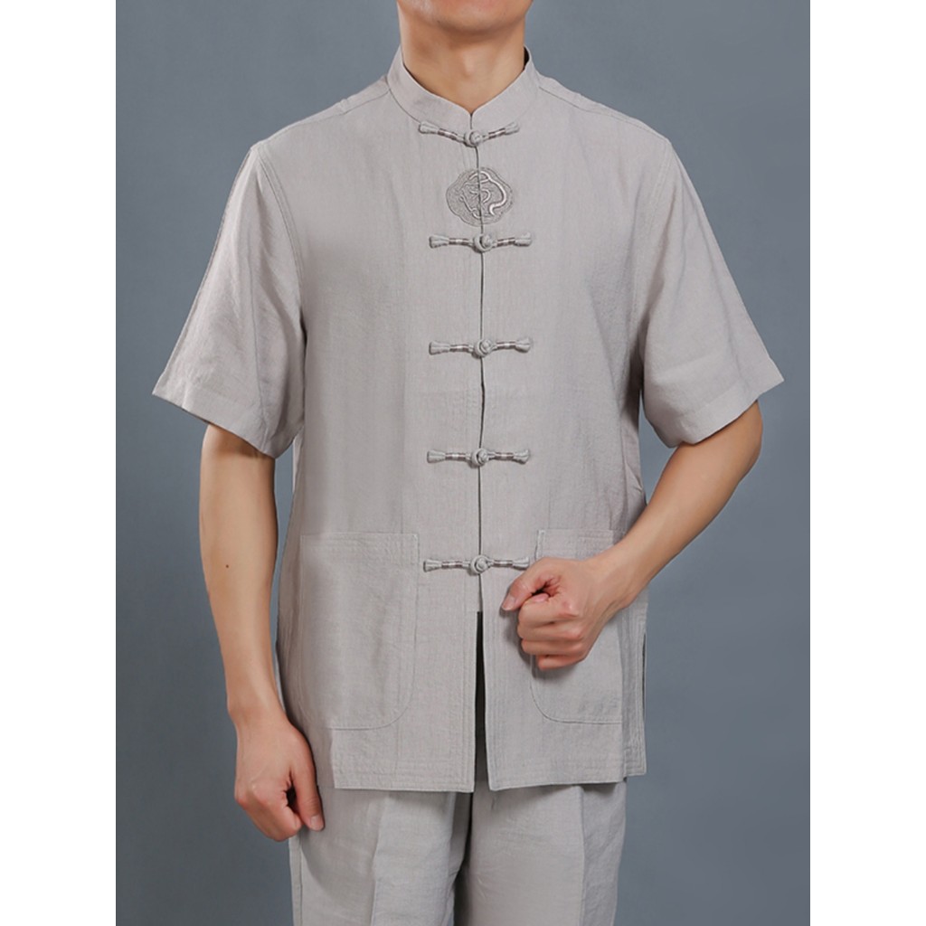 Estilo chinês roupas masculinas abotoado topos roupas de verão novo estilo roupas étnicas masculinas de manga curta Tang