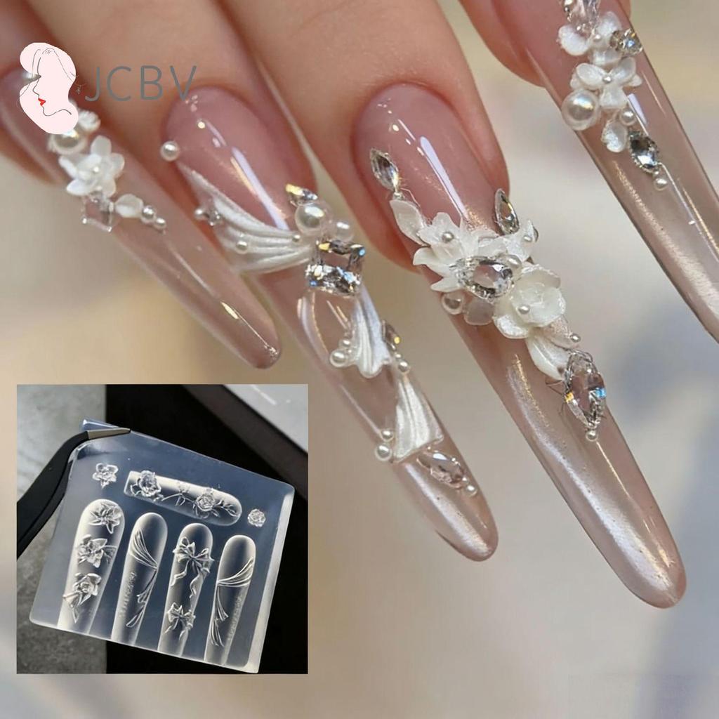 [JCBV] 3D Silicone Molde Para Nail Art Rosa Flor Arco Asa Retro Alívio Padrão Design DIY Modelos De Unhas Ferramenta De 
