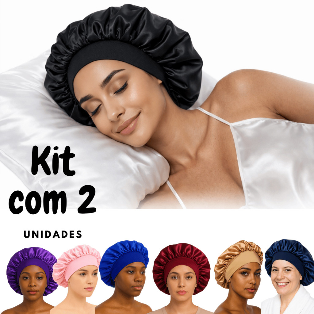 Kit 2 Touca De Cetim Com Faixa Larga Confortável Anti-Frizz Para Dormir Proteção Noturna Do Cabelo Envio Rápido