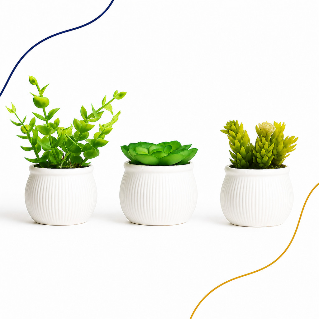 Detalhes do Kit 3 mini Vasinhos Plantinhas Artificiais Para Decoração