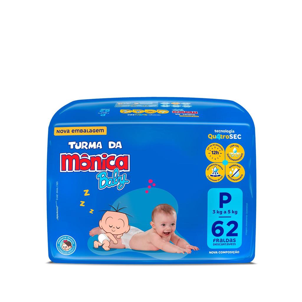 Fralda Turma da Mônica Baby Mega P com 62 unidades