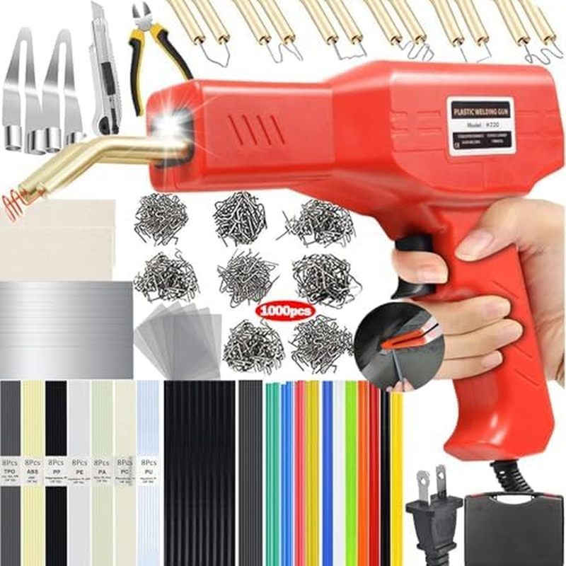 Soldador De Plástico De 220 W Atualizado , Kit De Soldagem De 2 Em 1 Reparo De 1000 Pcs Pistola De Solda De Grampeador Q