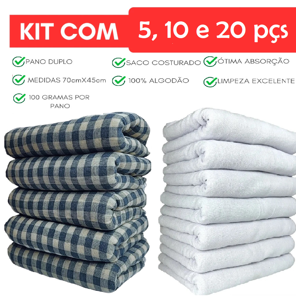 PANO DE CHÃO ALVEJADO XADREZ BRANCO PANOS GIGANTE 45X70 PRIMUS PREMIUM