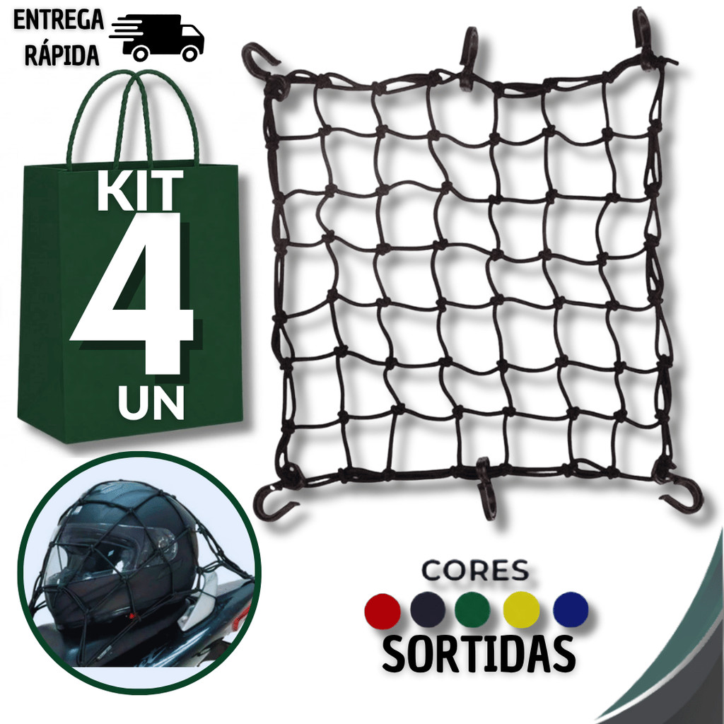 Kit Rede Aranha Moto com 6 Ganchos Reforçados 30x30cm Elásticas Alta Fixação Cor Sortida Utilidades