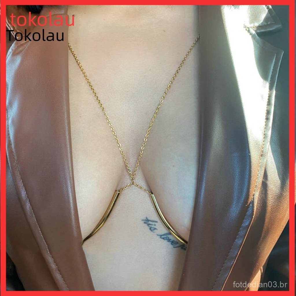 Breast Supportive Chain Chest Women Body Jewelry Stainless Steel Triangle Bikini Accessory Support for Club Party Solid