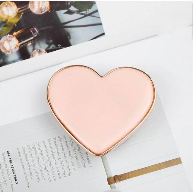 Suporte Pop Socket para Celular Formato Coração, Borda Dourada, Cores Macaron, Adesivo Retrátil