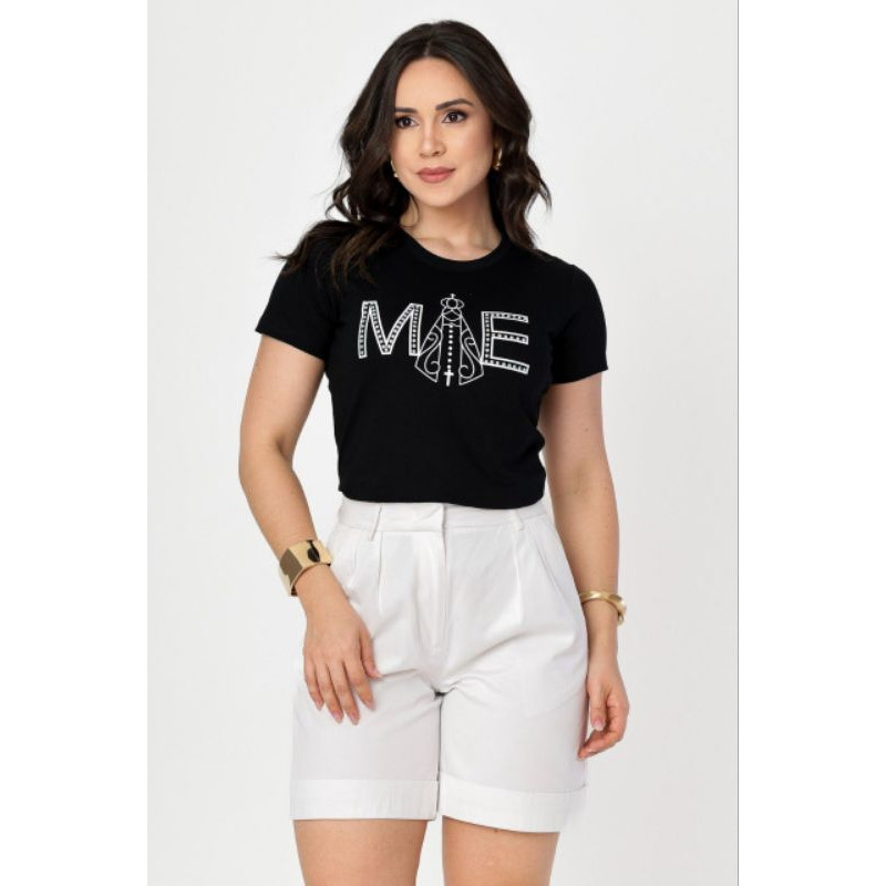[Camiseta Premium em Algodão Puro]CC BLUSA FEMININA CAMISETA NOSSA SENHORA APARECIDA PEDRARIA