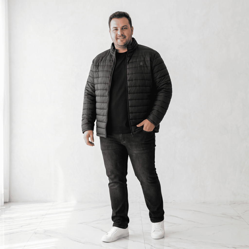 Jaqueta Puffer Plus Size Ogochi Preta Bobojaco Corta Vento Bomber Inverno Matelada