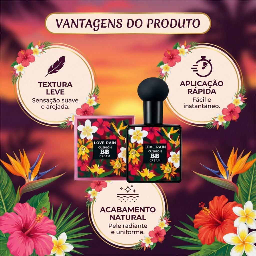 LOVÉ RAIN BB Cream Base e Corretivo com Esponja Cogumelo Clareadora HB-2006