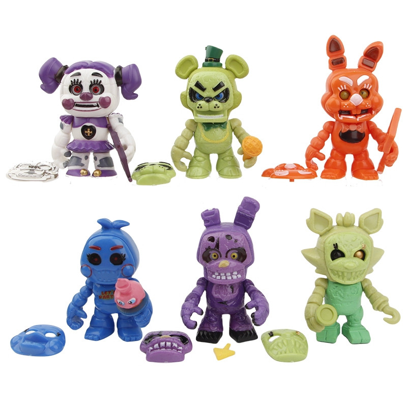 6 Pçs/Set 7-9cm Cinco Noites No Freddy's Jogo Figura Cor Freddy Fazbear Chica Foxy Q Versão PVC Figuras De Ação Modelo B