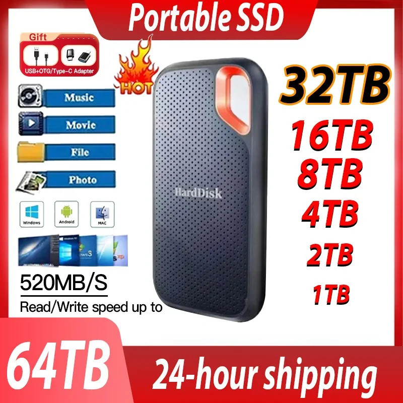 Disco rígido externo SSD portátil de alta velocidade 1TB Disco Rígido Externo 2TB Unidade de Estado Sólido Externa USB 3