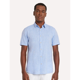 Camisa Aramis Masculina Manga Curta Slim Linho Algodão Azul Claro Mescla em Oferta na Shopee