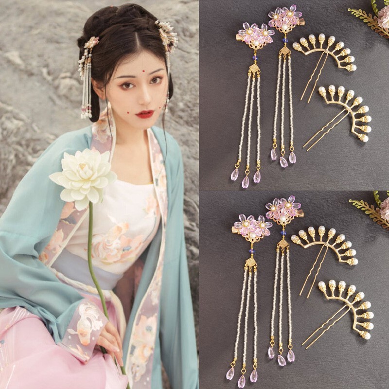 Estilo antigo elegante palácio estilo Retro cocar borla par clipe diário All-Match antigo traje Hairpin conjunto acessór