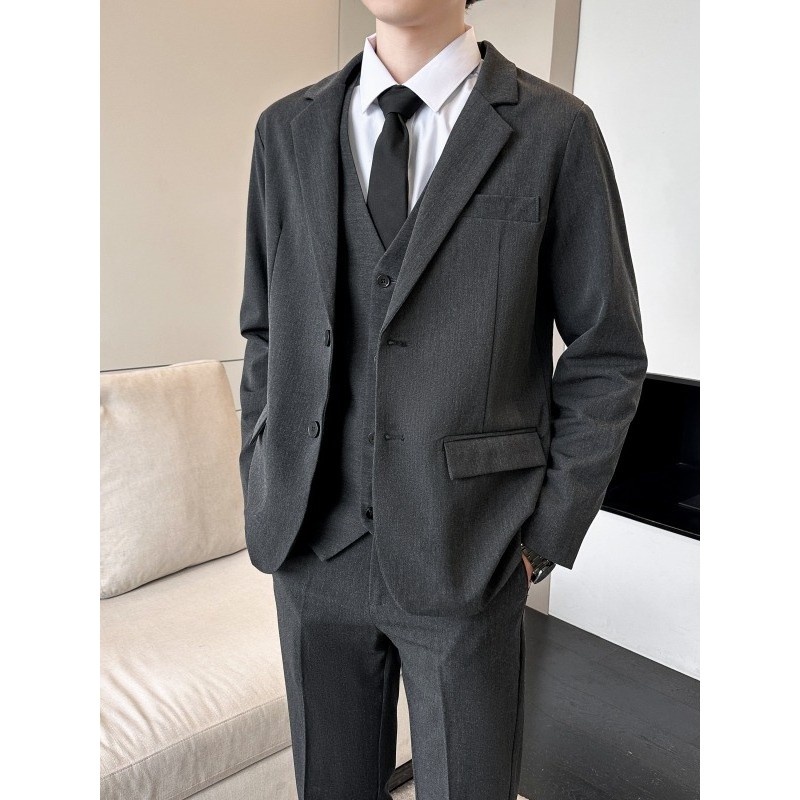 Terno cinza escuro masculino Casual Formal jaqueta Slim-fit vestido de casamento entrevista terno profissional terno de
