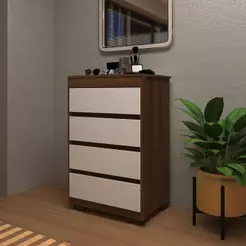 Cômoda Uni 4 Gavetas em MDF com Puxador Cava Amadeirado com Pés Retos