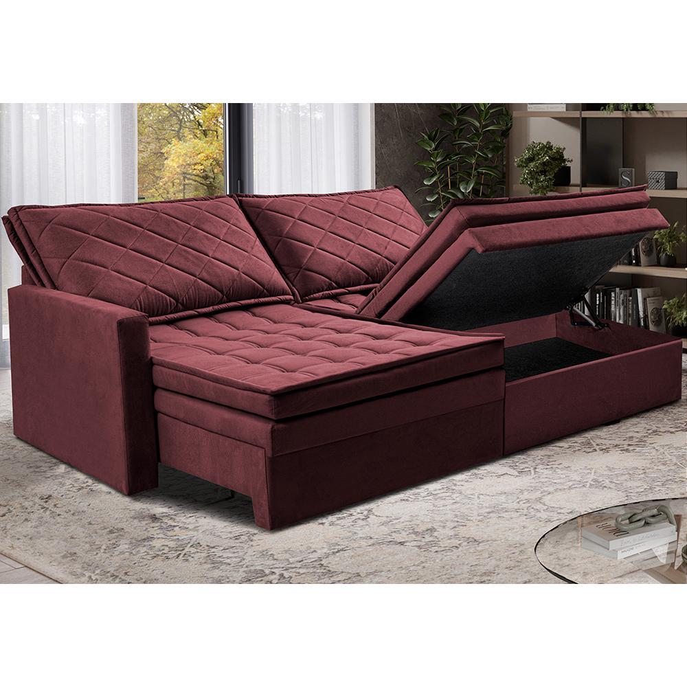 Sofá Sem Caixa Retrátil Baú 2,00m Cama inBox Locker Suede Velusoft Vinho