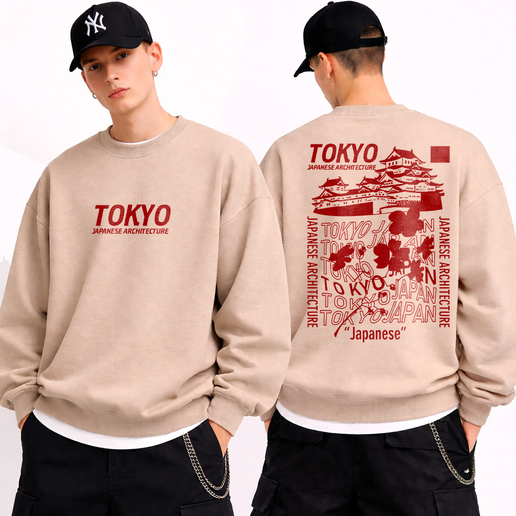 Moletom Gola Redonda Arquitetura japonesa de Tóquio Casaco Masculino Feminino Flanelado  Algodão FC