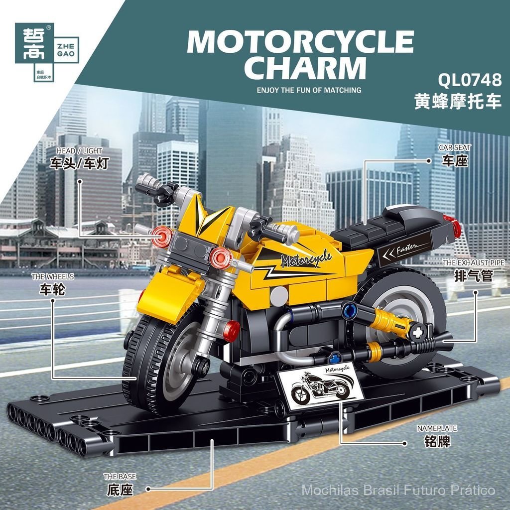 Zhegao QL0748-51 Brinquedo de Montar Modelo de Motocicleta Wasp Cheetah para Meninos Compatível com Blocos Lego UYYH