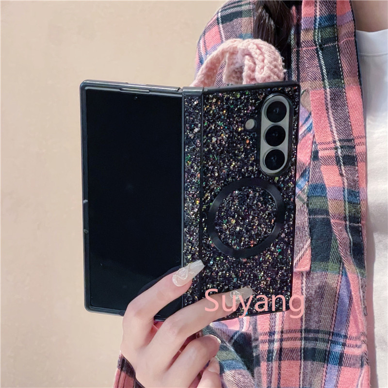 Luxo Glitter Magnético Caso De Telefone Para Samsung Galaxy Z Fold 7 6 5 4 3 Fol