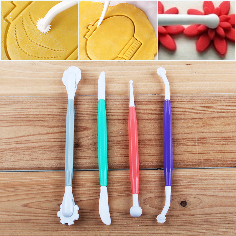 Meiruifeng conjunto de 4 peças faca de escultura para cozimento fondant rolo borda fondant bolo escultura boa resistênci