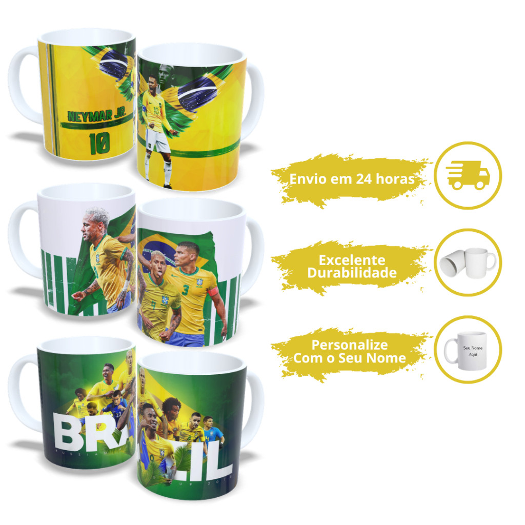 Caneca Personalizada da Seleção do Brasil! Vários Modelos da Copa! Seleção Brasileira! Em Promoção!
